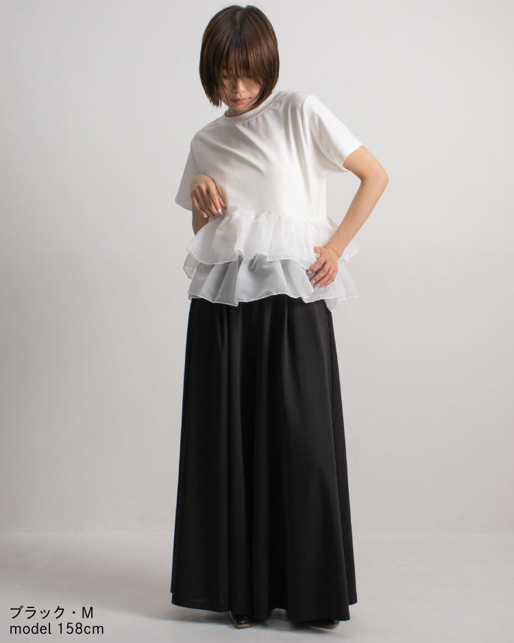 接触冷感 タックフレアパンツ 美脚 軽量 通勤 3色展開