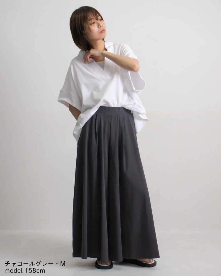 接触冷感 タックフレアパンツ 美脚 軽量 通勤 3色展開