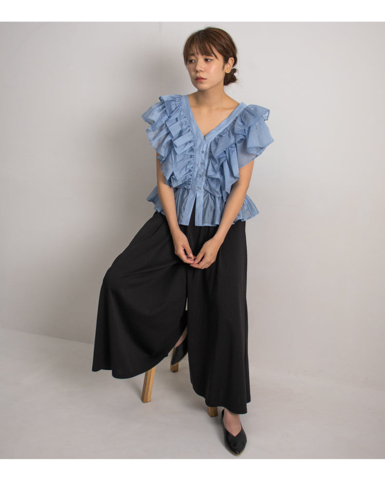 接触冷感 タックフレアパンツ 美脚 軽量 通勤 3色展開