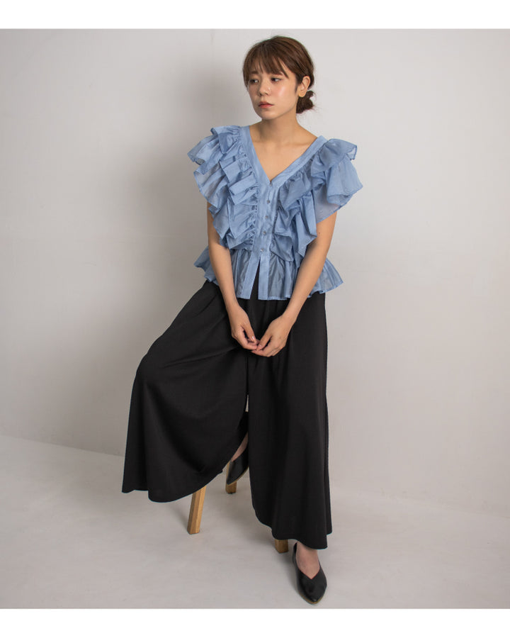 接触冷感 タックフレアパンツ 美脚 軽量 通勤 3色展開