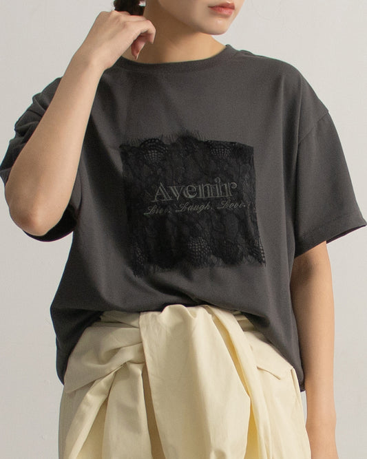 レース刷繋ロゴTシャツ レディース｜接触冷感 半袖 オーバーサイズ 綿混 手洗い可 春夏 大人カジュアル