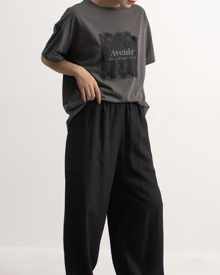 レース刷繋ロゴTシャツ レディース｜接触冷感 半袖 オーバーサイズ 綿混 手洗い可 春夏 大人カジュアル