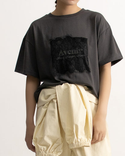 レース刷繋ロゴTシャツ レディース｜接触冷感 半袖 オーバーサイズ 綿混 手洗い可 春夏 大人カジュアル