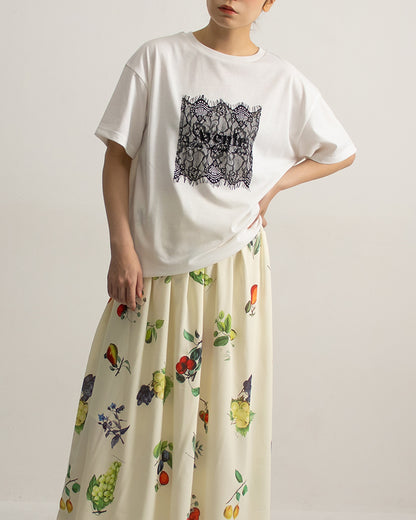 レース刷繋ロゴTシャツ レディース｜接触冷感 半袖 オーバーサイズ 綿混 手洗い可 春夏 大人カジュアル