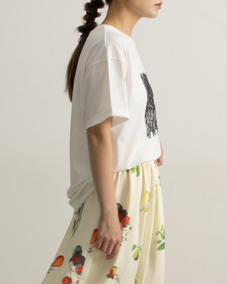 レース刷繋ロゴTシャツ レディース｜接触冷感 半袖 オーバーサイズ 綿混 手洗い可 春夏 大人カジュアル