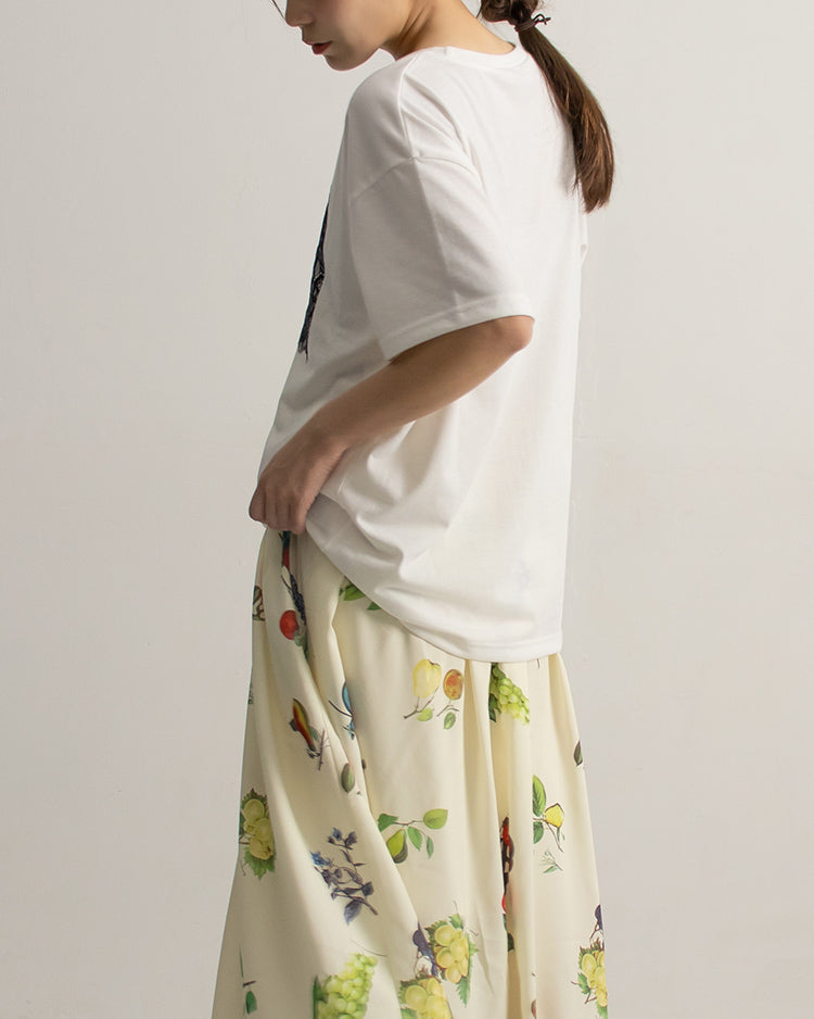 レース刷繋ロゴTシャツ レディース｜接触冷感 半袖 オーバーサイズ 綿混 手洗い可 春夏 大人カジュアル