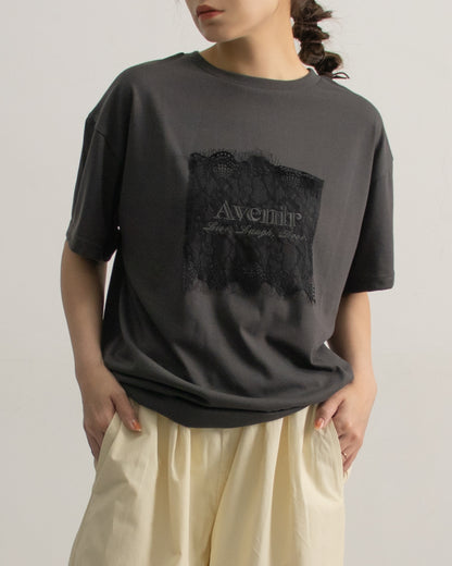 レース刷繋ロゴTシャツ レディース｜接触冷感 半袖 オーバーサイズ 綿混 手洗い可 春夏 大人カジュアル