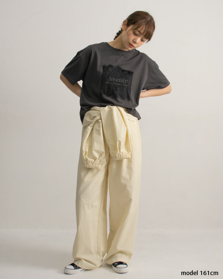 レース刷繋ロゴTシャツ レディース｜接触冷感 半袖 オーバーサイズ 綿混 手洗い可 春夏 大人カジュアル