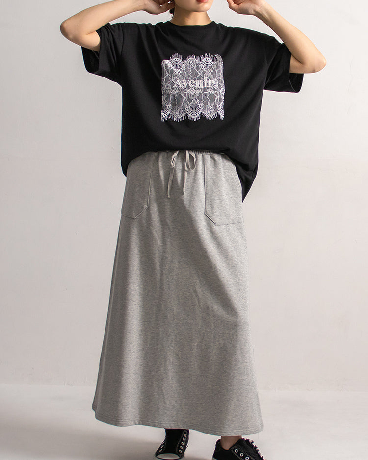 レース刷繋ロゴTシャツ レディース｜接触冷感 半袖 オーバーサイズ 綿混 手洗い可 春夏 大人カジュアル