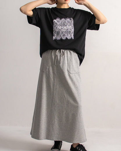 レース刷繋ロゴTシャツ レディース｜接触冷感 半袖 オーバーサイズ 綿混 手洗い可 春夏 大人カジュアル