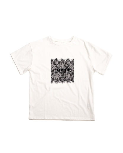 レース刷繋ロゴTシャツ レディース｜接触冷感 半袖 オーバーサイズ 綿混 手洗い可 春夏 大人カジュアル
