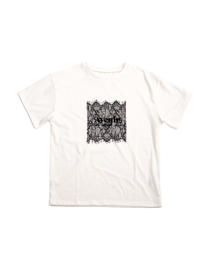 レース刷繋ロゴTシャツ レディース｜接触冷感 半袖 オーバーサイズ 綿混 手洗い可 春夏 大人カジュアル
