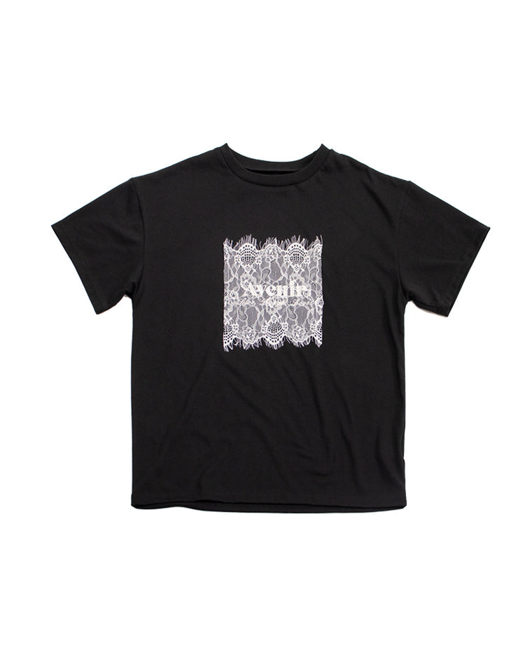 レース刷繋ロゴTシャツ レディース｜接触冷感 半袖 オーバーサイズ 綿混 手洗い可 春夏 大人カジュアル