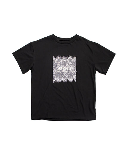 レース刷繋ロゴTシャツ レディース｜接触冷感 半袖 オーバーサイズ 綿混 手洗い可 春夏 大人カジュアル