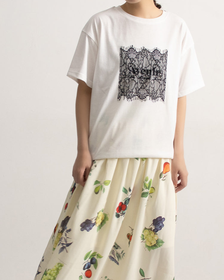 レース刷繋ロゴTシャツ レディース｜接触冷感 半袖 オーバーサイズ 綿混 手洗い可 春夏 大人カジュアル