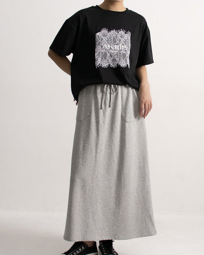 レース刷繋ロゴTシャツ レディース｜接触冷感 半袖 オーバーサイズ 綿混 手洗い可 春夏 大人カジュアル