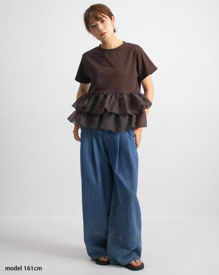 天竺オーガンジーフリルTシャツ