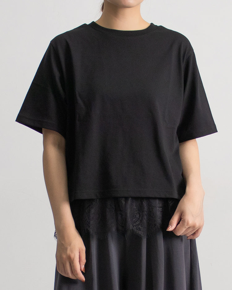 接触冷感レイヤードTシャツ レディース｜レース付き 3way 半袖 オーバーサイズ 体型カバー 春夏 大人カジュアル