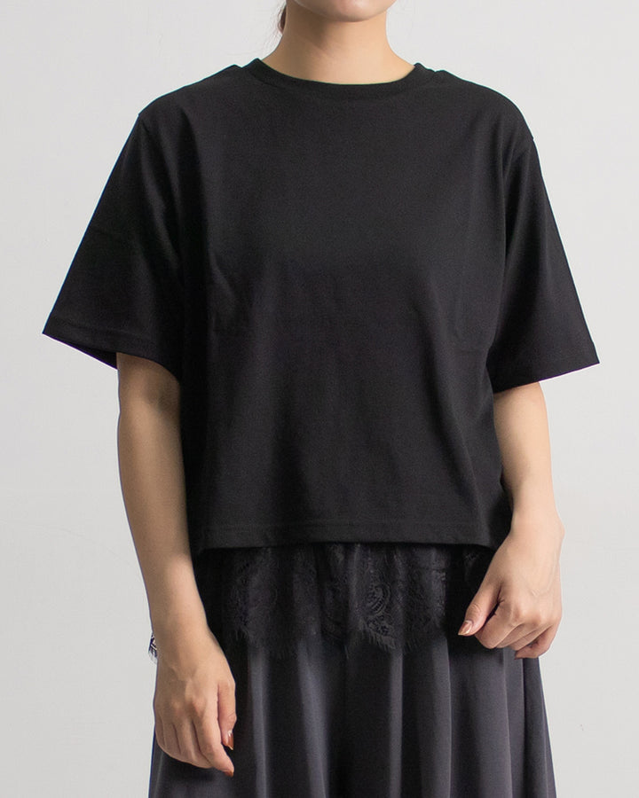 接触冷感レイヤードTシャツ レディース｜レース付き 3way 半袖 オーバーサイズ 体型カバー 春夏 大人カジュアル